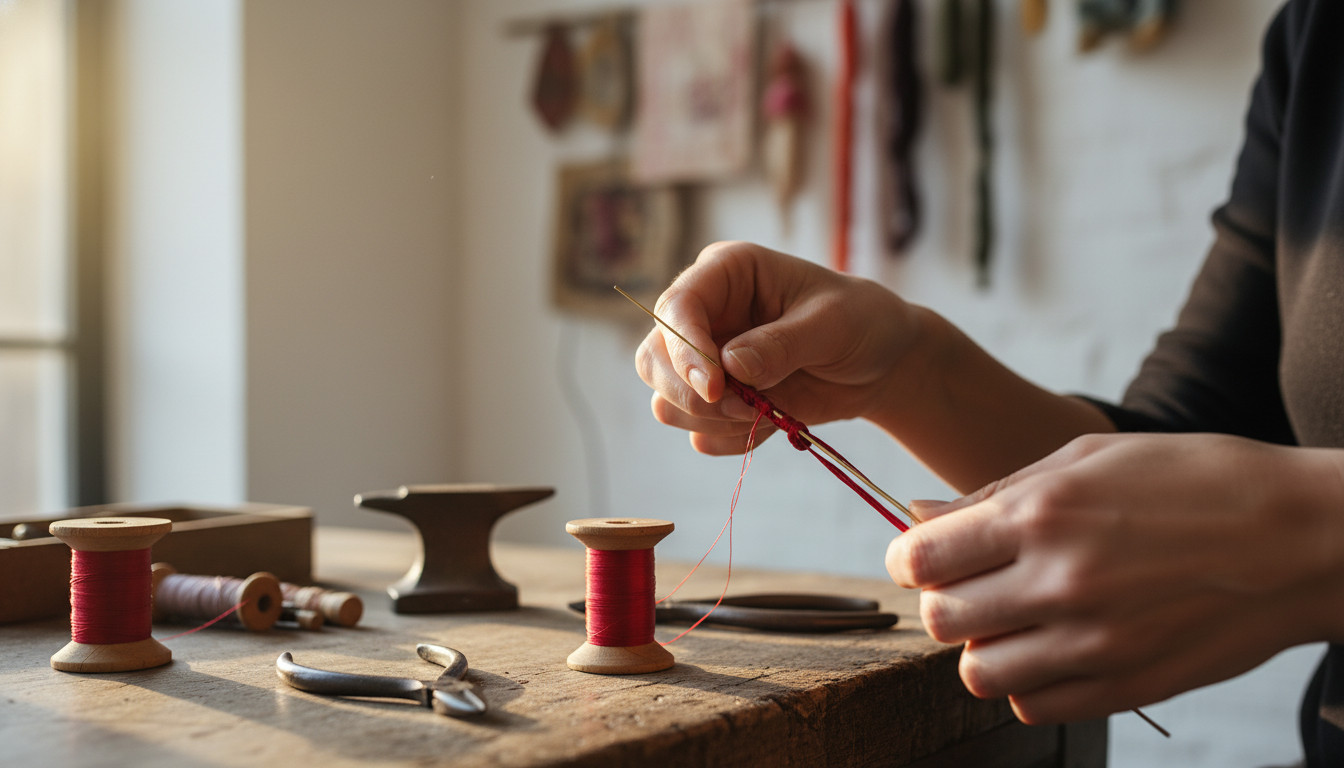 Artisan working on silk flowers