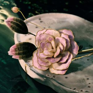 Handcrafted Silk Wrapped Velvet Flower Hairpin with Gold Edging