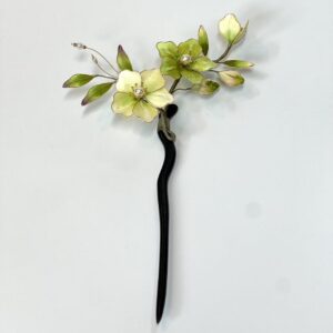Handcrafted Green Floral Resin Hair Pin with Freshwater Pearls