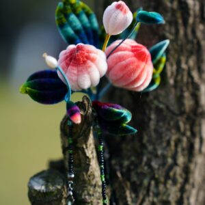 Handcrafted Silk Velvet Flower Hairpin with Jade Tassel